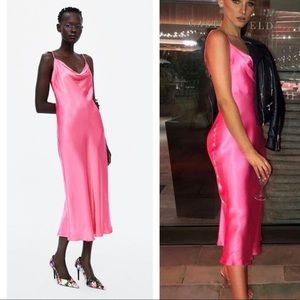 Zara Pink Satin Slip Dress